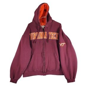 Virginia Tech Hokies Maroon Full Zip Hoodie VT Logo Men's XL